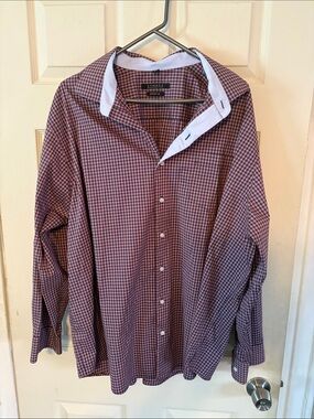 Synergy Men's Purple Micro-Check Dress Shirt with Contrast Collar